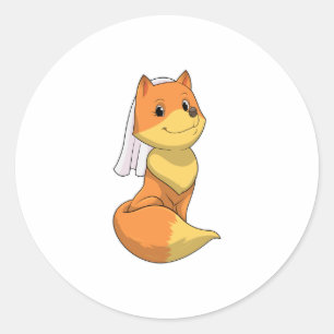 Vos als bruid met sluier ronde sticker