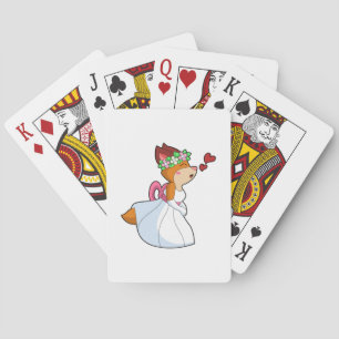 Vos als bruid met trouwjurk & bloemstuk pokerkaarten