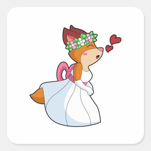 Vos als bruid met trouwjurk & bloemstuk vierkante sticker (Voorkant)