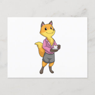 Vos als secretaresse met koffiekop briefkaart