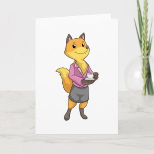 Vos als secretaresse met koffiekop kaart