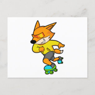 Vos als skater met inline skates briefkaart