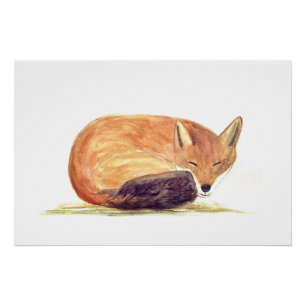 Vos aquarel Oranje Bruin Bos Kunst Dier Perfect Poster