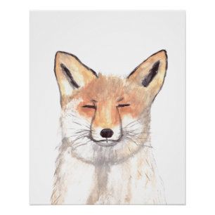 Vos aquarel Oranje Bruine Bos Kunst Dier Perfect Poster