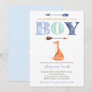 vos baby shower nodigt uit, jongen herfst baby spr kaart