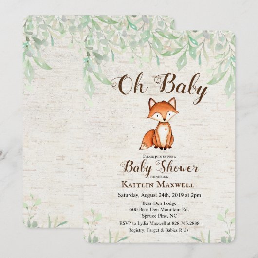 Vos babyshower uitnodiging (Voorkant / Achterkant)