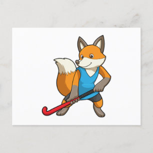 Vos bij hockey met hockeybat briefkaart