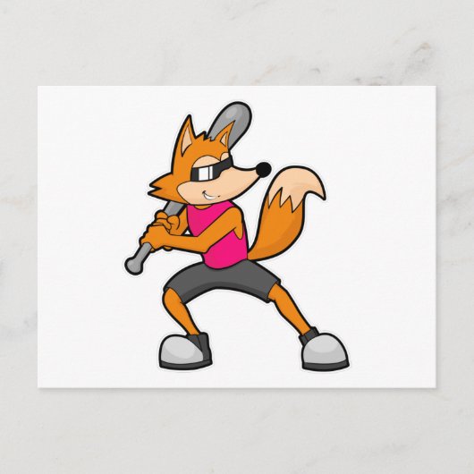 Vos bij honkbal met honkbalknuppel briefkaart (Voorkant)