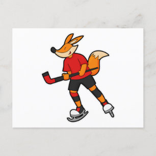 Vos bij ijshockey met ijshockeystick briefkaart