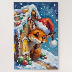 Vos die gluurt vanuit de kerststroopwafelhoed legpuzzel