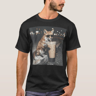 Vos drinkt ijskoude koffie Grappig dier T-shirt