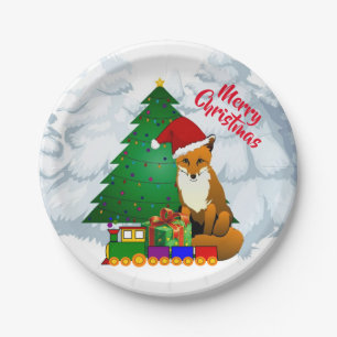 Vos en kerstboom voor kinderfeestje papieren bordje