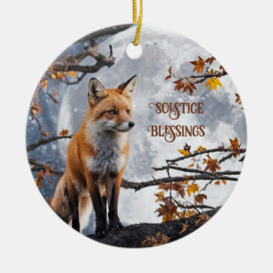 Vos en Maan Zonsverduistering Kerstwensen Vakantie Keramisch Ornament