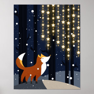 Vos en slingers van sterrenlicht in het besneeuwde poster