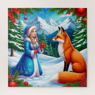 Vos en Sneeuwmeisje in winter landschaps scène Legpuzzel