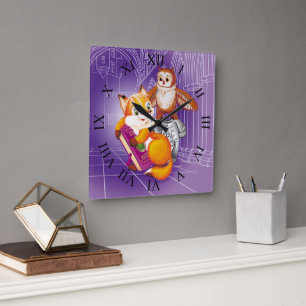 vos en uil vierkante klok