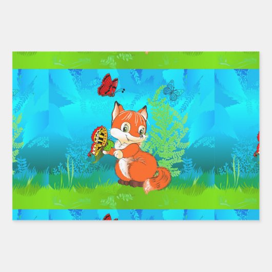 vos en vlinder inpakpapier vel (Voorkant)