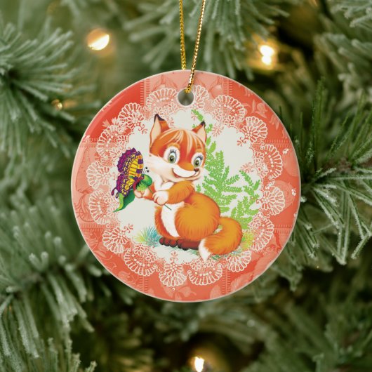 vos- en vlinderpatroon keramisch ornament (Boom)