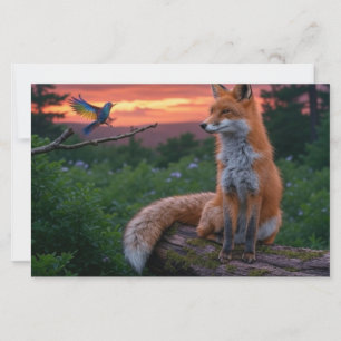 Vos en vogel bij zonsondergang in Forest Scene met Briefpapier