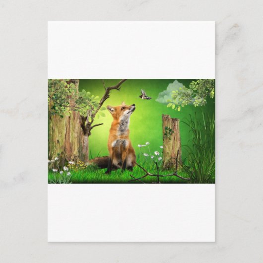 vos en vogel voor de koeling briefkaart (Voorkant)
