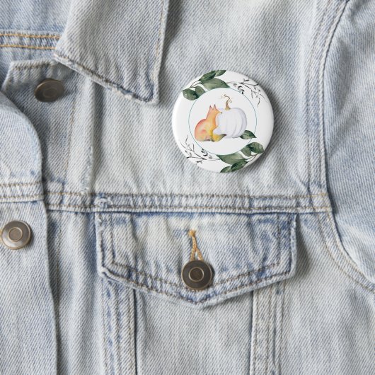 Vos en witte pompoen ronde button 5,7 cm (In situ)