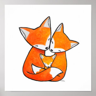 Vos Familie Kwekerij Kunst Papa Mama Baby Gelukkig Poster