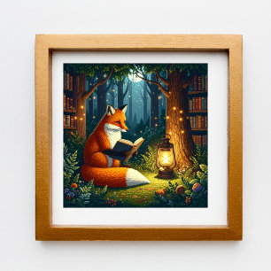 Vos in een betoverde bosbibliotheek perfect poster