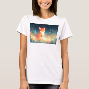 Vos in een veld van nachtbloemen t-shirt