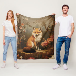 Vos in het bos humeurig Victoriaans Fleece Deken