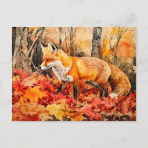 Vos in het herfstbos waterverf schilderij briefkaart