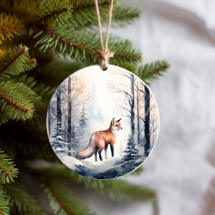 Vos in Snowy Winter Woodlands Forest Animals Keramisch Ornament