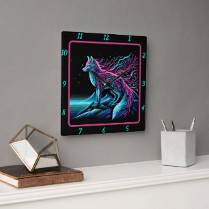 Vos kijkt over de bergen vierkante klok