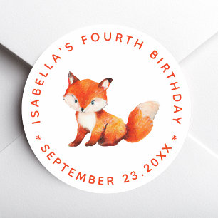 Vos Kinderverjaardagsfeestje Cute Woodland Waterve Ronde Sticker