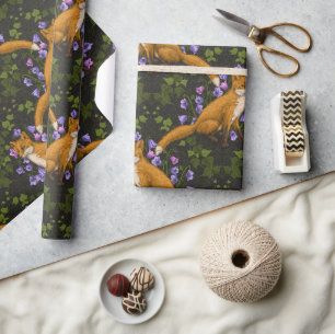 Vos, klokbloemen en klimop, groen, sinaasappel en cadeaupapier
