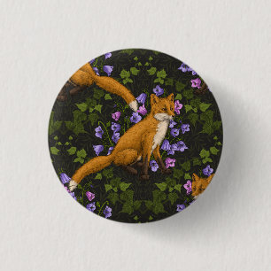 Vos, klokbloemen en klimop, groen, sinaasappel en  ronde button 3,2 cm