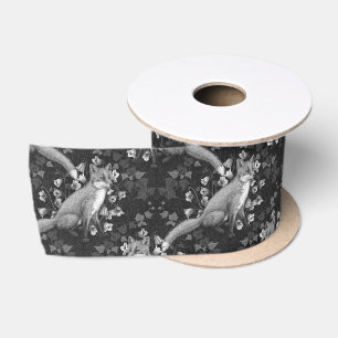 Vos, klokbloemen en klimop, monochroom, zilveren m lint