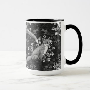 Vos, klokbloemen en klimop, monochroom, zilveren m mok