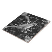 Vos, klokbloemen en klimop, monochroom, zilveren m tegeltje (Zijkant)