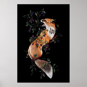 Vos met bessen en bijen- Giclee print van