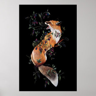 Vos met bessen en bijen- Giclee print van