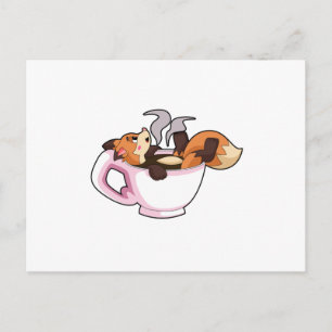 Vos met koffiekopje briefkaart