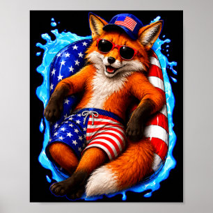 Vos met zonnebril patriottisch dier zomer zwembad poster