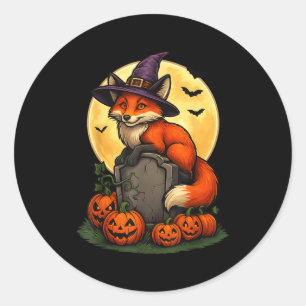 Vos Pompoen Halloween T-shirts Voor Mannen Vrouwen Ronde Sticker