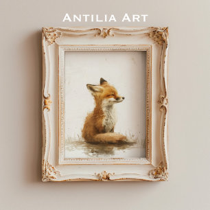 vos schilderij bos dier poster