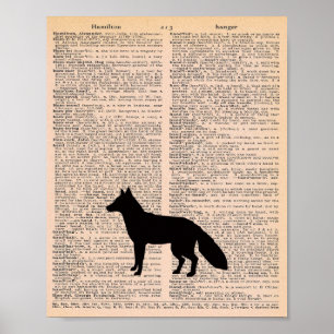 Vos Silhouet Vintage Woordenboek Kinderkamer Muur Poster