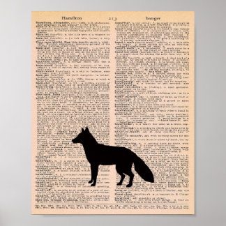 Vos Silhouet Vintage Woordenboek Kinderkamer Muur  Poster