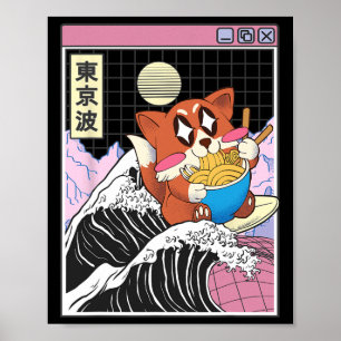 Vos surft op Kanagawa-golf Kawaii Vaporwave Vos Ee Poster