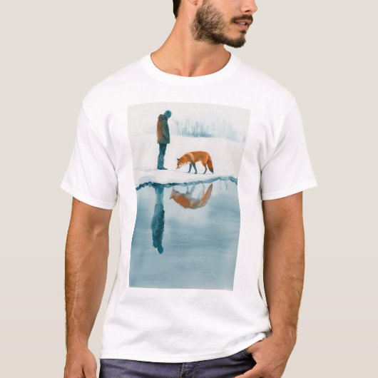Vos wandelen naast Snow River Reflection T-shirt (Voorkant)