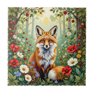 Vos Wilde Bloem Bos Illustratie Tegeltje