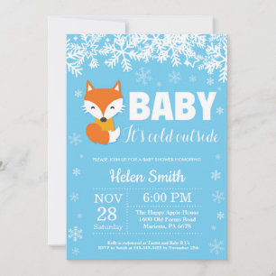 Vos Winter Blauwe Jongen Baby Shower Sneeuwvlok Kaart